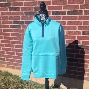Aqua Pullover Sweatshirt with Button Collar